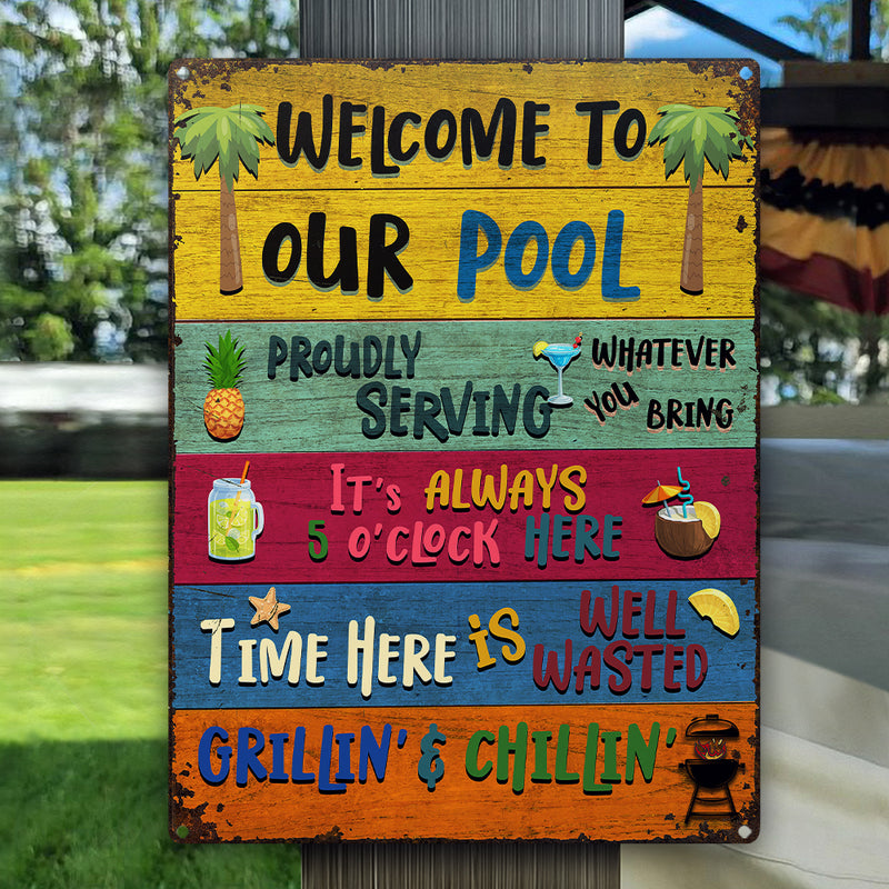 Wander Prints Gift For Pool Lovers - Welcome To Our Pool Rustic Metal Signs - Outdoor Decor, Summer, BBQ Party Gift AZCS