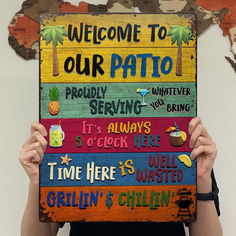 Wander Prints Gift For Patio Lovers - Welcome To Our Patio Rustic Metal Signs - Outdoor Decor, Summer, BBQ Party Gift AZCS