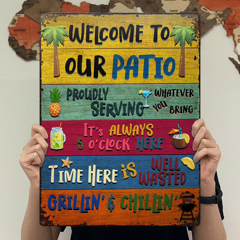 Wander Prints Gift For Patio Lovers - Welcome To Our Patio Rustic Metal Signs - Outdoor Decor, Summer, BBQ Party Gift AZCS