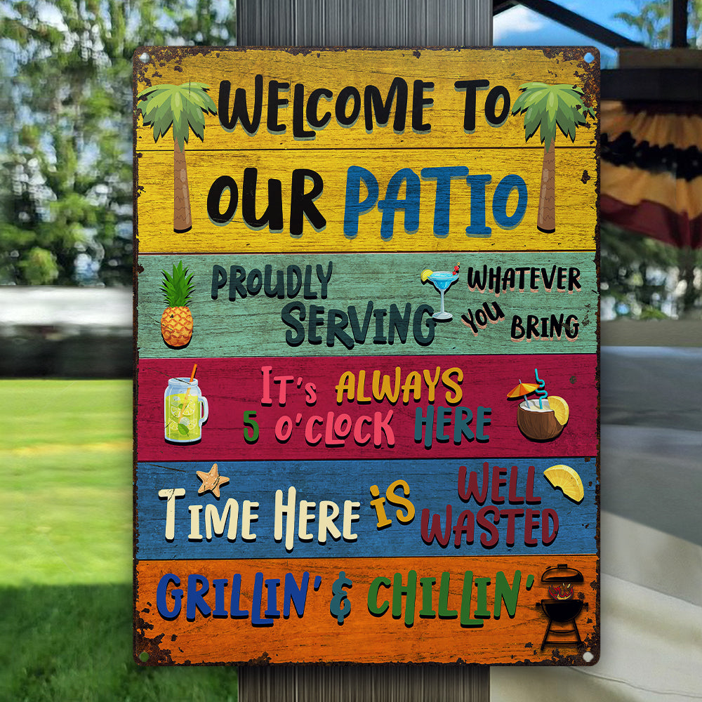 Wander Prints Gift For Patio Lovers - Welcome To Our Patio Rustic Metal Signs - Outdoor Decor, Summer, BBQ Party Gift AZCS