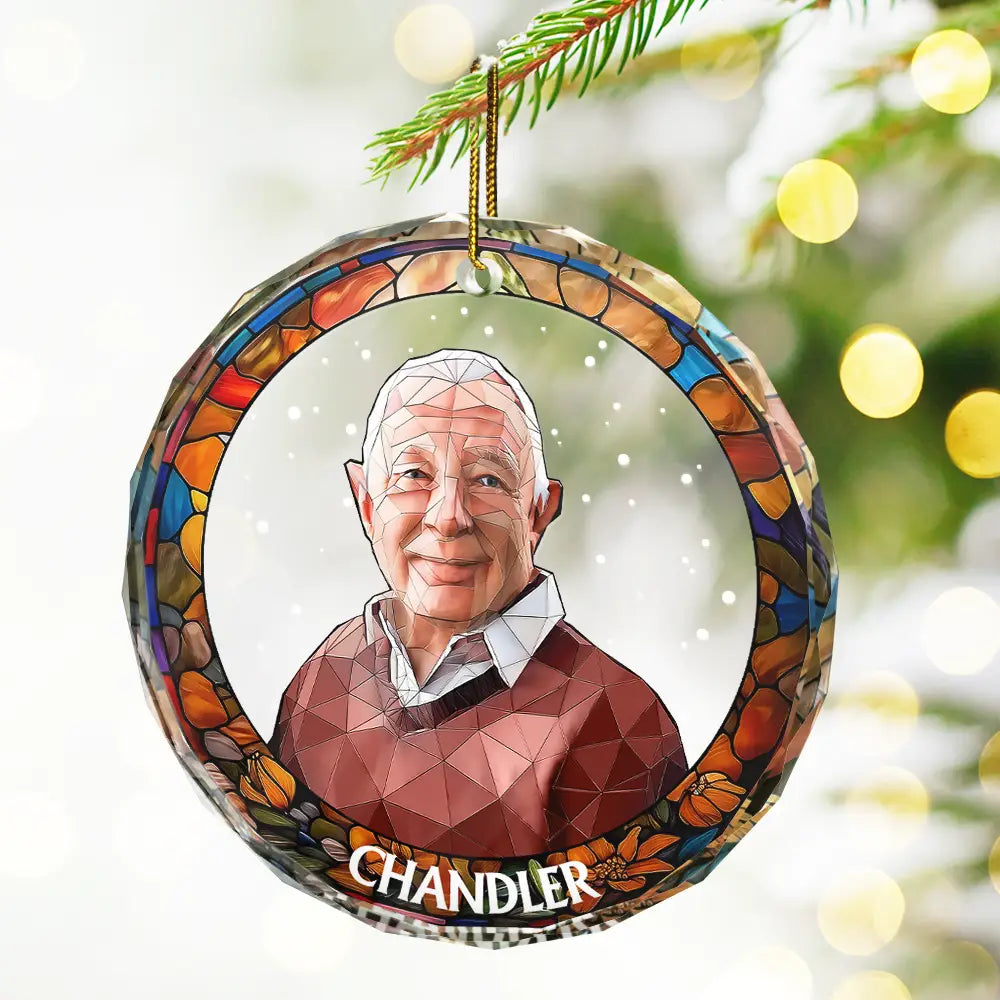 Custom Photo Portrait Dog Cat Family Christmas - Personalized Circle Glass Ornament