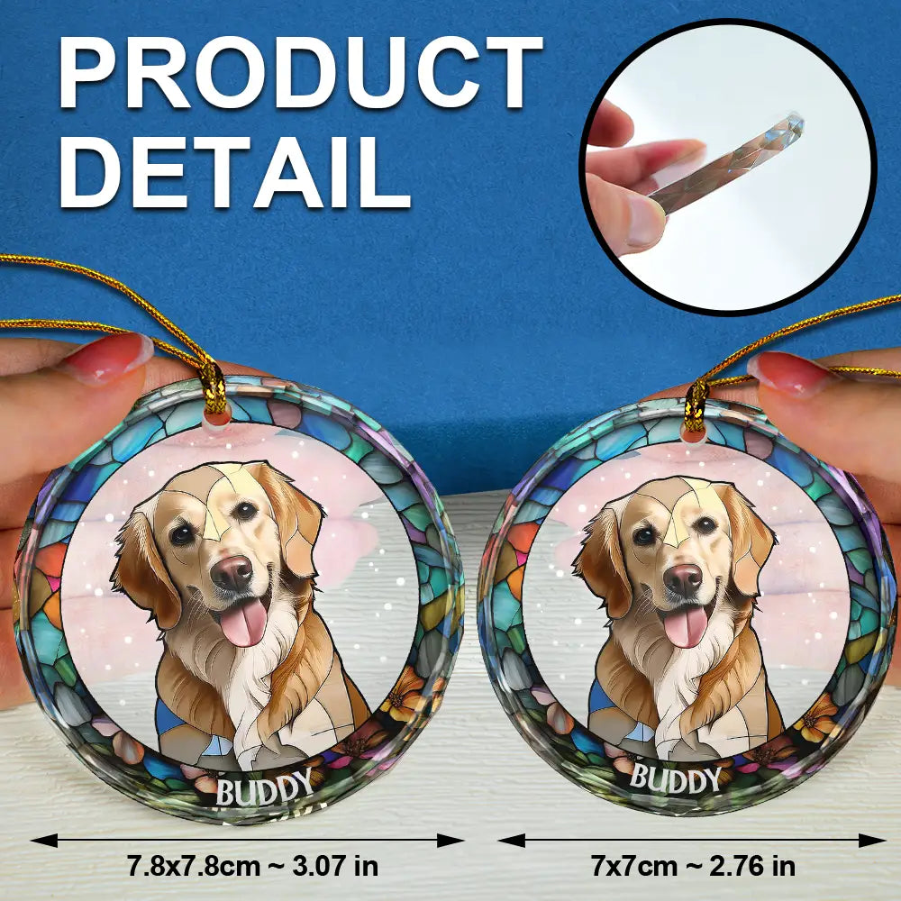 Custom Photo Portrait Dog Cat Family Christmas - Personalized Circle Glass Ornament