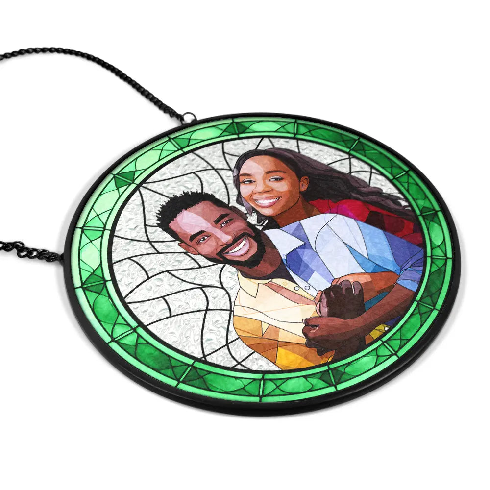 Gift For Couples,Family,Pet Lovers,Love,Dog Lovers,Cat Lovers - Custom Photo Portrait Couple Family Pet - Personalized Stained Glass Window Hanging Suncatcher