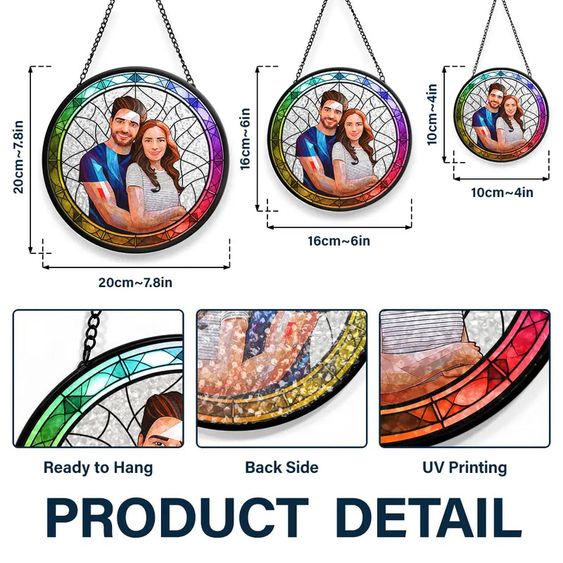 Gift For Couples,Family,Pet Lovers,Love,Dog Lovers,Cat Lovers - Custom Photo Portrait Couple Family Pet - Personalized Stained Glass Window Hanging Suncatcher