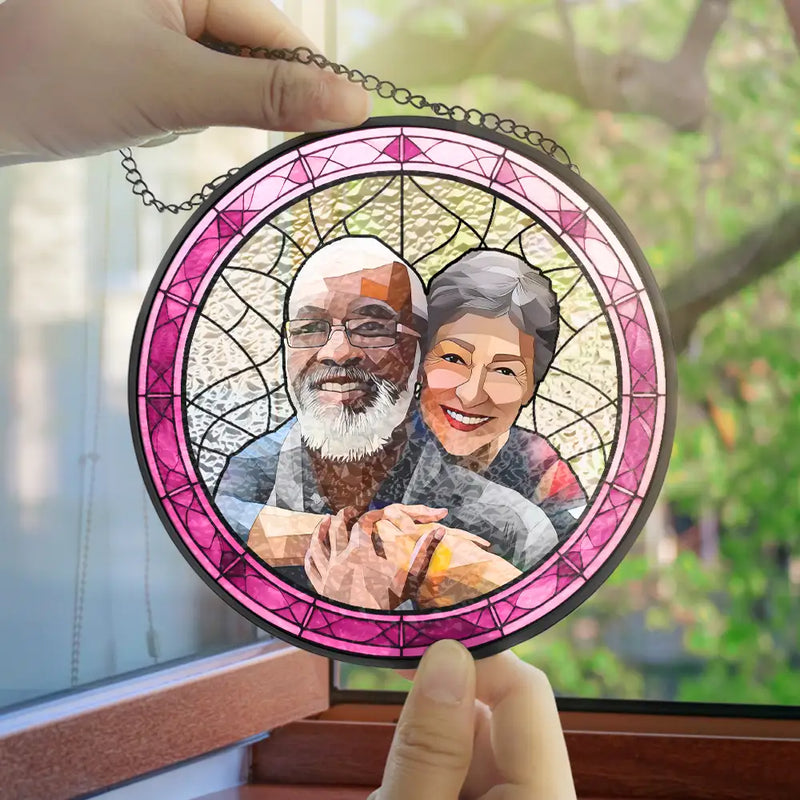 Gift For Couples,Family,Pet Lovers,Love,Dog Lovers,Cat Lovers - Custom Photo Portrait Couple Family Pet - Personalized Stained Glass Window Hanging Suncatcher