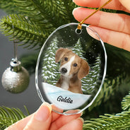 Love,Christmas,Pet Lovers,Dog Lovers,Cat Lovers - Custom Photo Pet Face Dog Cat Memorial - Personalized Oval Glass Ornament