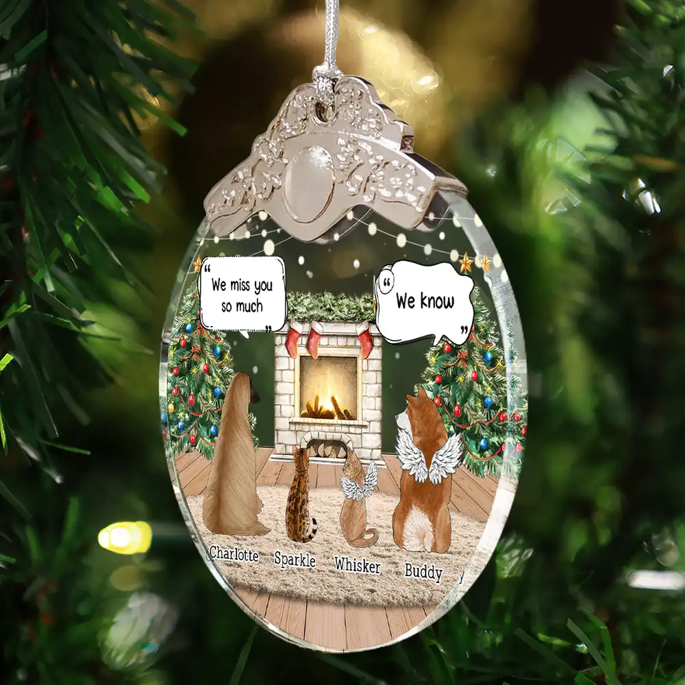 Sad,Memorial,Dog Lovers,Pet Lovers,Cat Lovers,Christmas - They Still Talk About You Memorial Dog Cat - Personalized Glass Ornament With Silver Cap