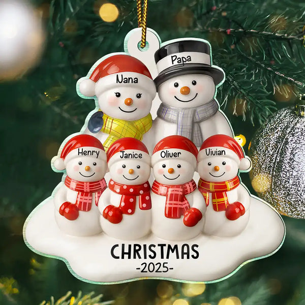 Christmas,Family,Parents,Gift For Grandparents,Happy - Snowman Grandparents Ceramic Effect - Personalized Custom Shaped Acrylic Ornament