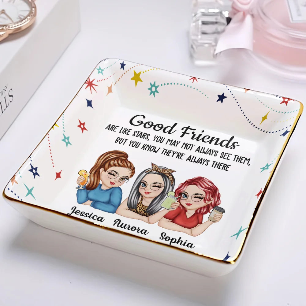 Happy,Gift For Bestie,Gifts For Colleagues,Gift For Sisters,Christmas - Good Friends Like Stars - Personalized Ring Dish
