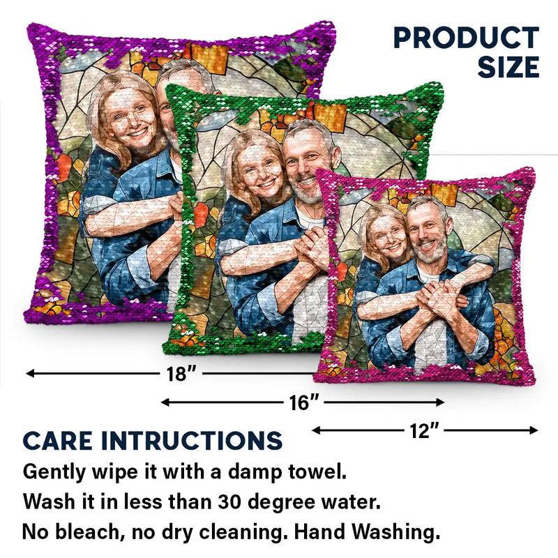 Custom Photo Glass Portrait Mom Grandma Parents Family - Personalized Sequin Pillow, Mermaid Sequin Cushion Magic Reversible Throw Pillow