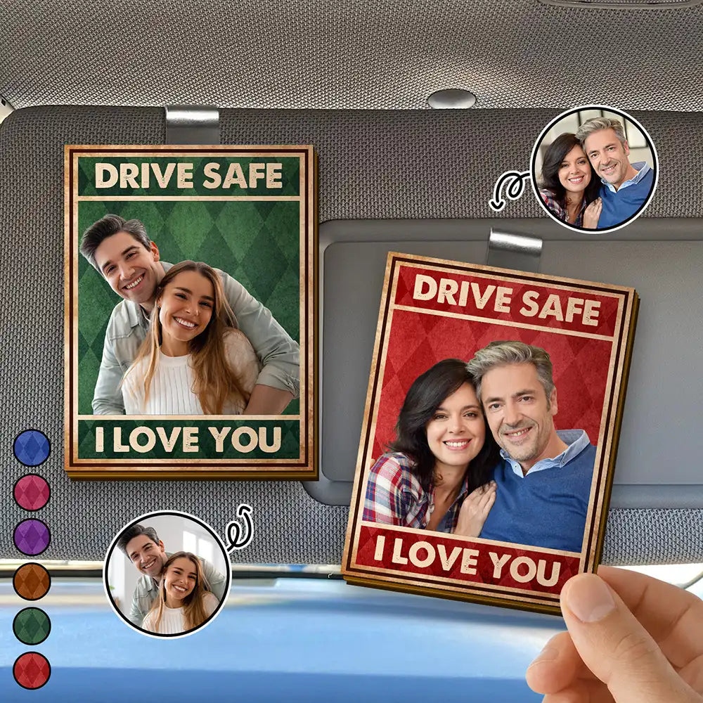 Gift For Couples,Gift For Wife,Gift For Girlfriend,Gift For Husband,Love - Custom Photo Drive Safe I Love You Vintage Couple - Personalized Custom Shaped Car Visor Clip