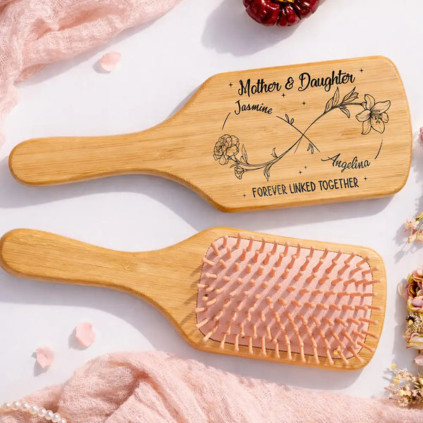 Gift For Women,Gift For Mother,Gift For Daughter,Mom,Daughters,Love - Infinity Birth Flower Mother And Daughter Forever Linked Together - Personalized Wooden Hair Brush
