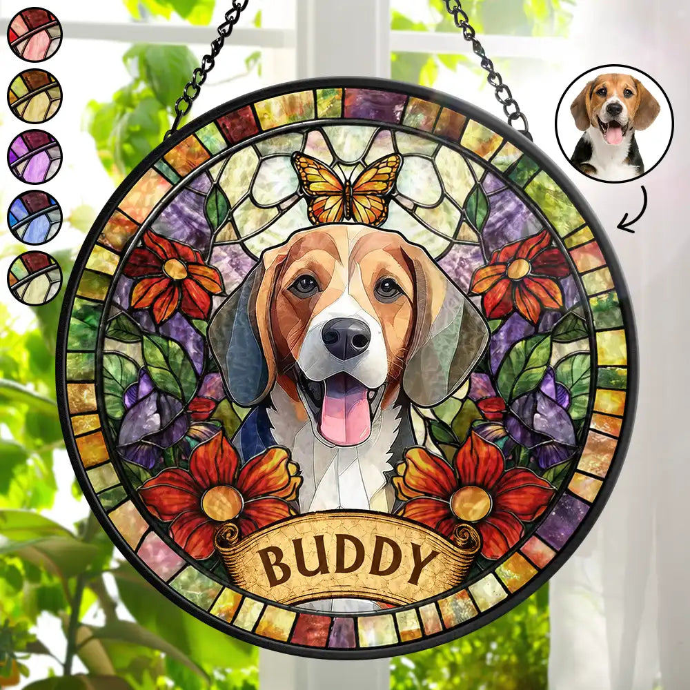 Custom Photo Stained Glass Portrait Dog Cat Family - Personalized Stained Glass Window Hanging Suncatcher