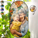 Gift For Wife,Gift For Mother,Gift For Grandma,Happy,Gift For Grandparents,Grandma - Grandkids - Custom Photo Stained Glass Portrait Mom Grandma Parents Family - Personalized Rounded Rectangle Stained Glass Suncatcher
