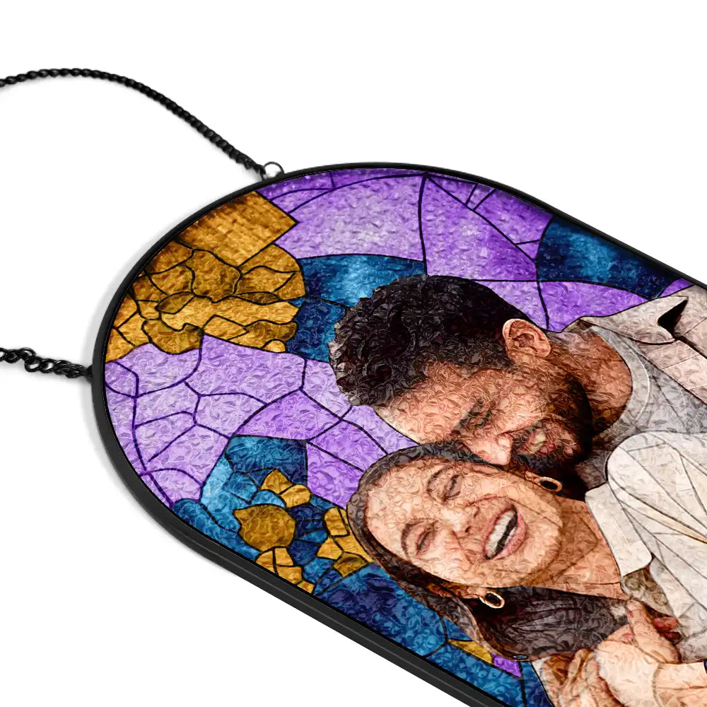 Gift For Wife,Gift For Mother,Gift For Grandma,Happy,Gift For Grandparents,Grandma - Grandkids - Custom Photo Stained Glass Portrait Mom Grandma Parents Family - Personalized Rounded Rectangle Stained Glass Suncatcher