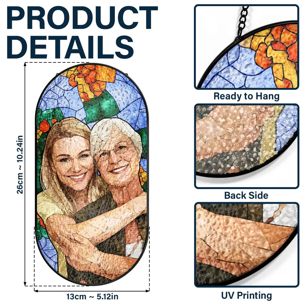 Gift For Wife,Gift For Mother,Gift For Grandma,Happy,Gift For Grandparents,Grandma - Grandkids - Custom Photo Stained Glass Portrait Mom Grandma Parents Family - Personalized Rounded Rectangle Stained Glass Suncatcher