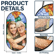 Gift For Wife,Gift For Mother,Gift For Grandma,Happy,Gift For Grandparents,Grandma - Grandkids - Custom Photo Stained Glass Portrait Mom Grandma Parents Family - Personalized Rounded Rectangle Stained Glass Suncatcher