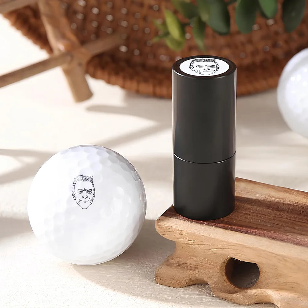 Dad's Hobby,Grandpa's Hobby,Gift For Father,Gift For Grandpa,Funny,Custom Photo - Custom Photo Outline Sketch Golfer Face - Personalized Golf Ball Stamp With Metal Storage Box