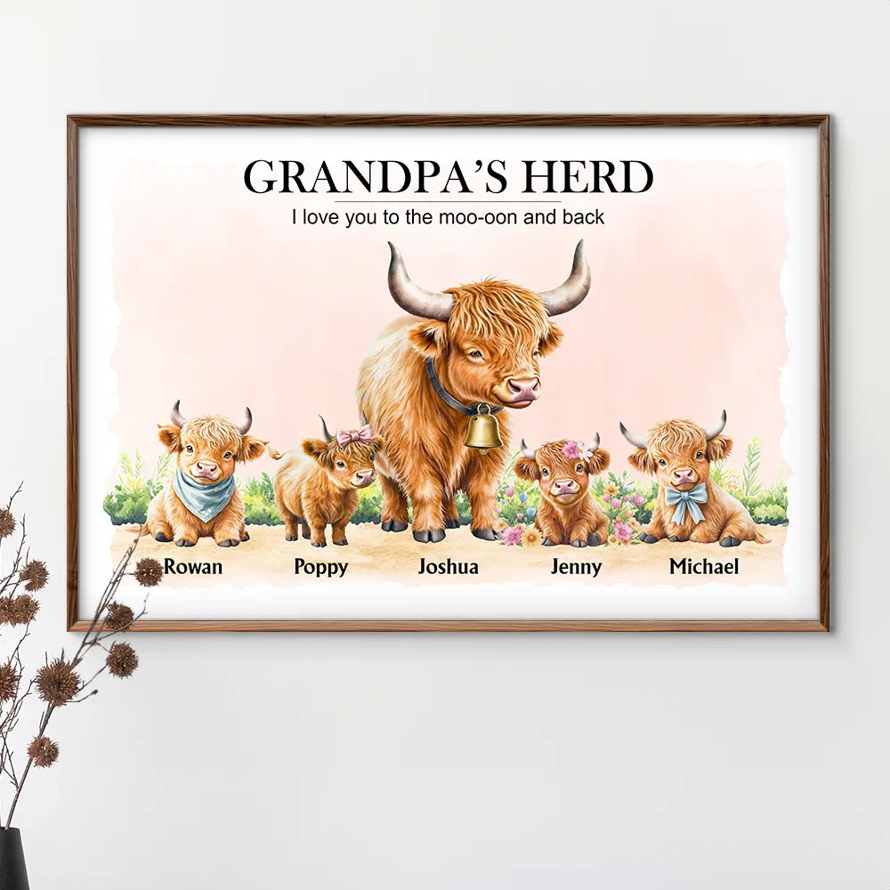 Gift For Grandma,Gift For Grandpa,Love - Grandma Grandpa I Love You To The Moo-oon And Back Highland Cow - Personalized Poster