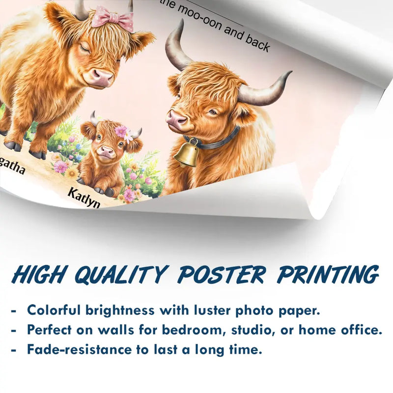 Gift For Grandma,Gift For Grandpa,Love - Grandma Grandpa I Love You To The Moo-oon And Back Highland Cow - Personalized Poster
