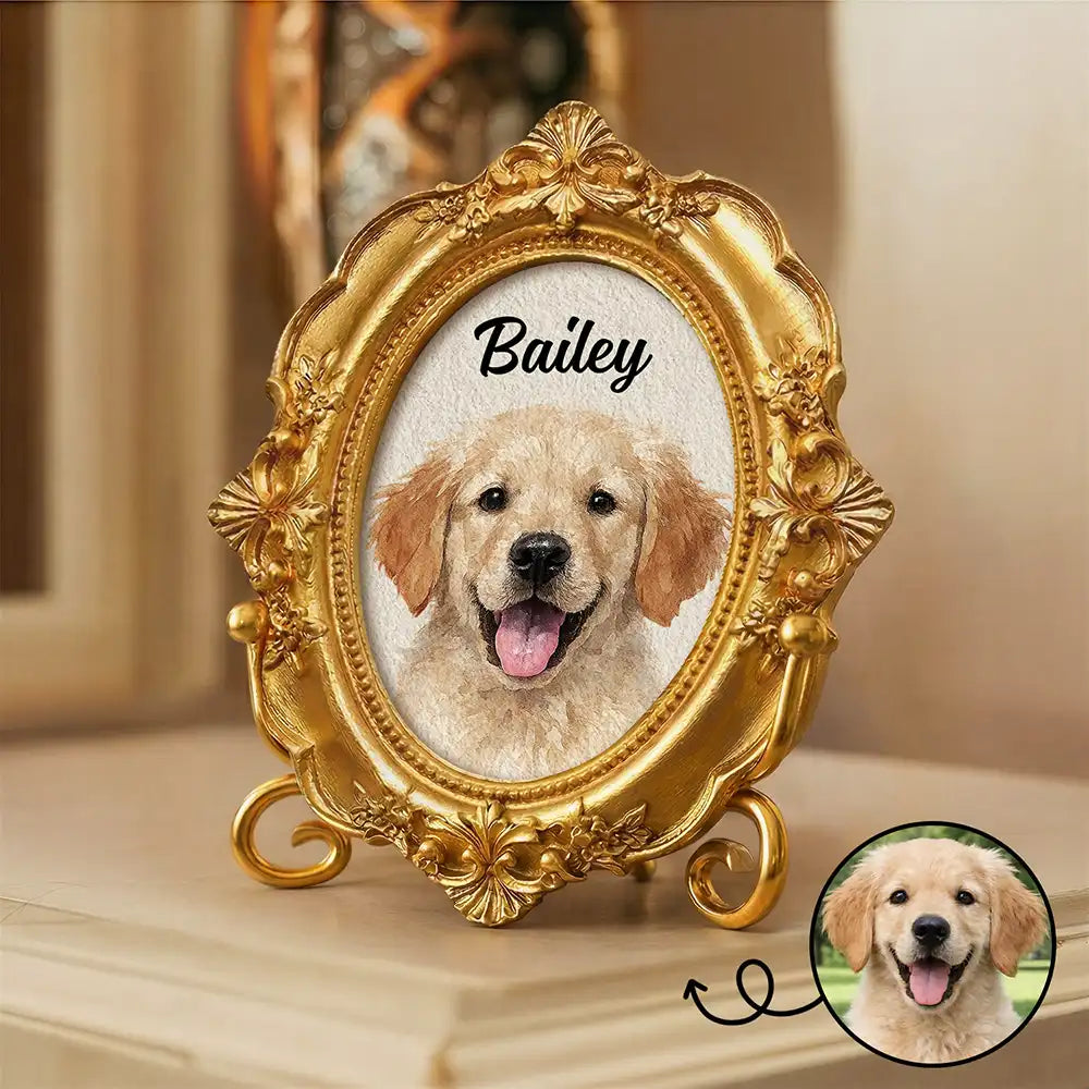Custom Photo Realistic Watercolor Art Dog Cat Pet Kid Portrait - Personalized Ornate Frame