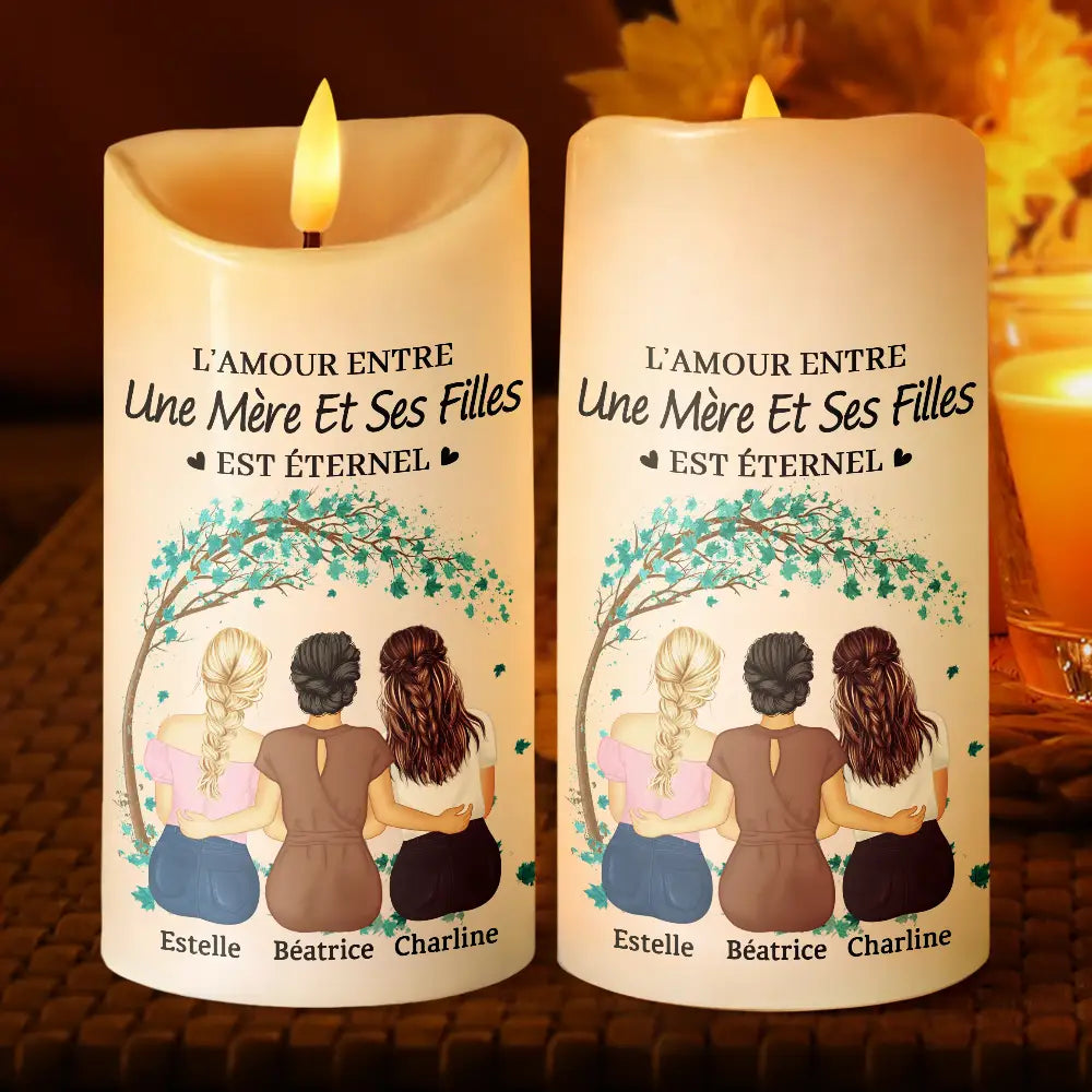 Gift For Women,Gift For Yourself,Parents,Gift For Mother,Mom - Daughters (Adult),Gift For Daughter,French,Non-Eng,Vector,Sentimental - L’amour Mère-Fille Est Éternel - Bougie LED Sans Flamme Personnalisée