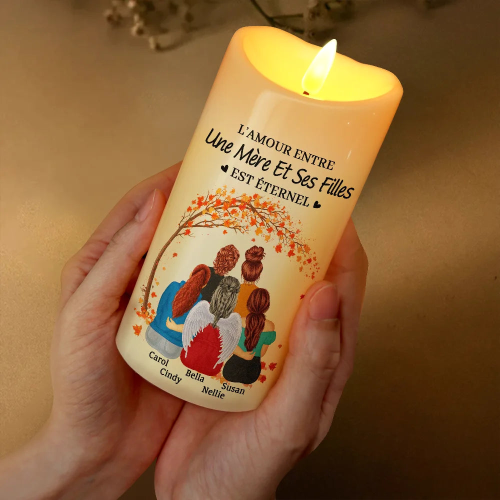 Gift For Women,Gift For Yourself,Parents,Gift For Mother,Mom - Daughters (Adult),Gift For Daughter,French,Non-Eng,Vector,Sentimental - L’amour Mère-Fille Est Éternel - Bougie LED Sans Flamme Personnalisée
