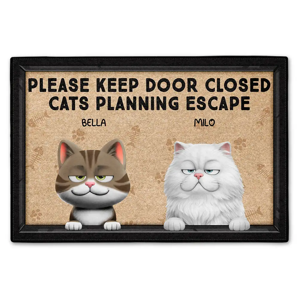Please Keep Door Closed Cats Planning Escape Go Toward Cartoon 3D Effect Pet - Personalized Doormat