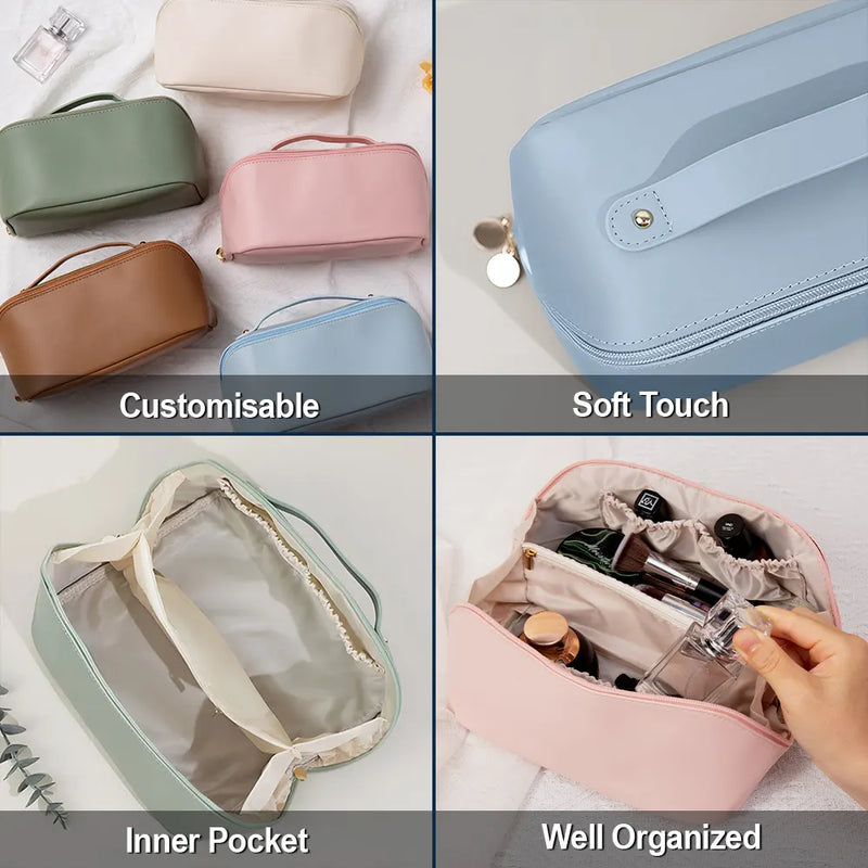 Gift For Women,Happy,Gift For Bestie,Travel,Beach - Girls Trip Palm Trees Beach - Personalized Embroidered Leather Makeup Bag