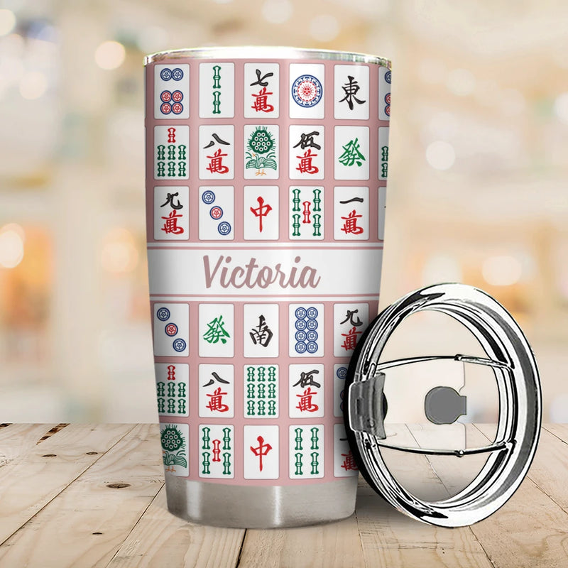 Top Market,Gift For Bestie,Custom Text,Happy - Mahjong Pattern Matching Name - Personalized Tumbler