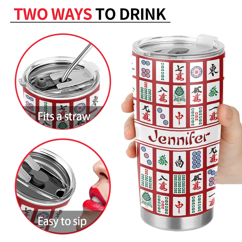 Top Market,Gift For Bestie,Custom Text,Happy - Mahjong Pattern Matching Name - Personalized Tumbler