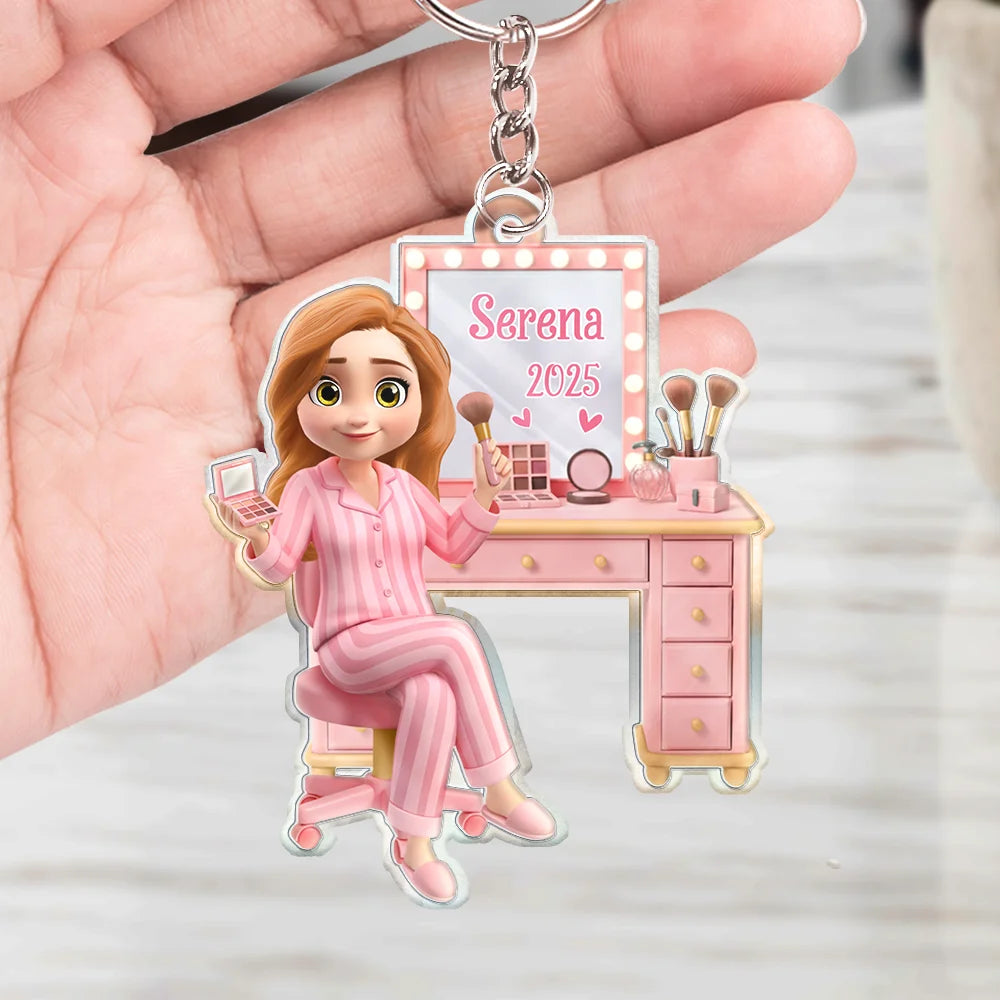 Gift For Women,Happy - Makeup Girl Beauty 3D Effect - Personalized Acrylic Keychain