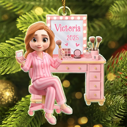 Makeup Girl Beauty 3D Effect - Personalized Custom Shaped Acrylic Ornament