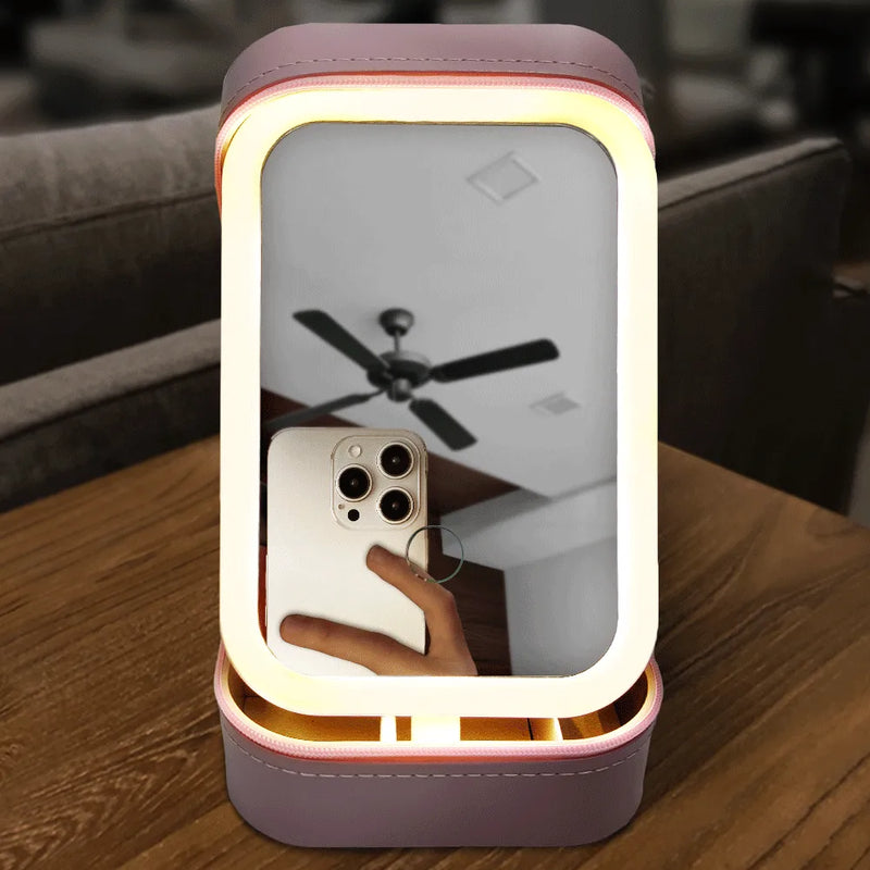 Gift For Yourself,Gift For Women,Happy,Gift For Men - Birth Month Flower Watercolor Blooming In Love - Personalized Makeup Box With LED Mirror