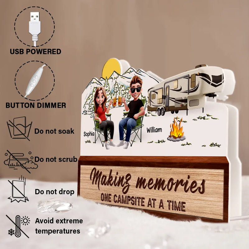 Camping,Campsite,Gift For Couples,Happy,Gift For Husband,Gift For Girlfriend,Gift For Boyfriend,Gift For Wife - Making Memories One Campsite 3d Couple - Personalized Custom Shaped Light Box