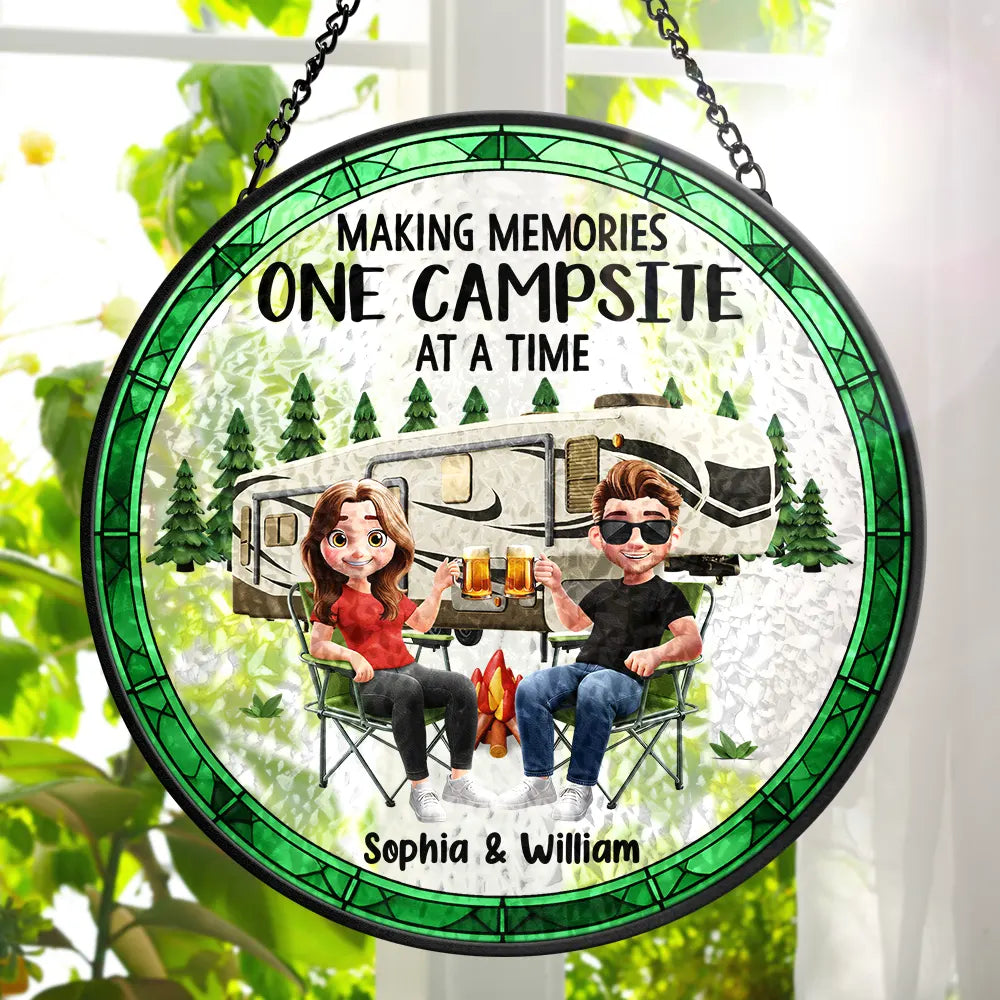 Making Memories One Campsite At A Time - Personalized Stained Glass Window Hanging Suncatcher