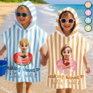 Back To School,Gift For Kids,Beach,Summer,Adorable,Vector - Making Waves In First Grade Summer Trip - Personalized Kids Hooded Poncho Towel