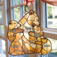 Gift For Grandma,Grandma - Grandkids,Happy,Gift For Mother - Mama Bear Stained Glass Effect - Personalized Window Hanging Suncatcher Ornament