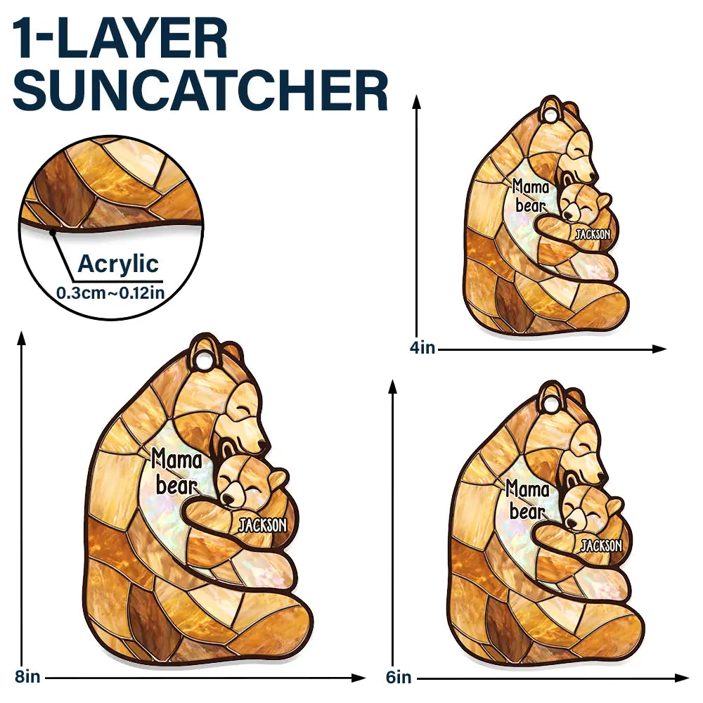 Gift For Grandma,Grandma - Grandkids,Happy,Gift For Mother - Mama Bear Stained Glass Effect - Personalized Window Hanging Suncatcher Ornament