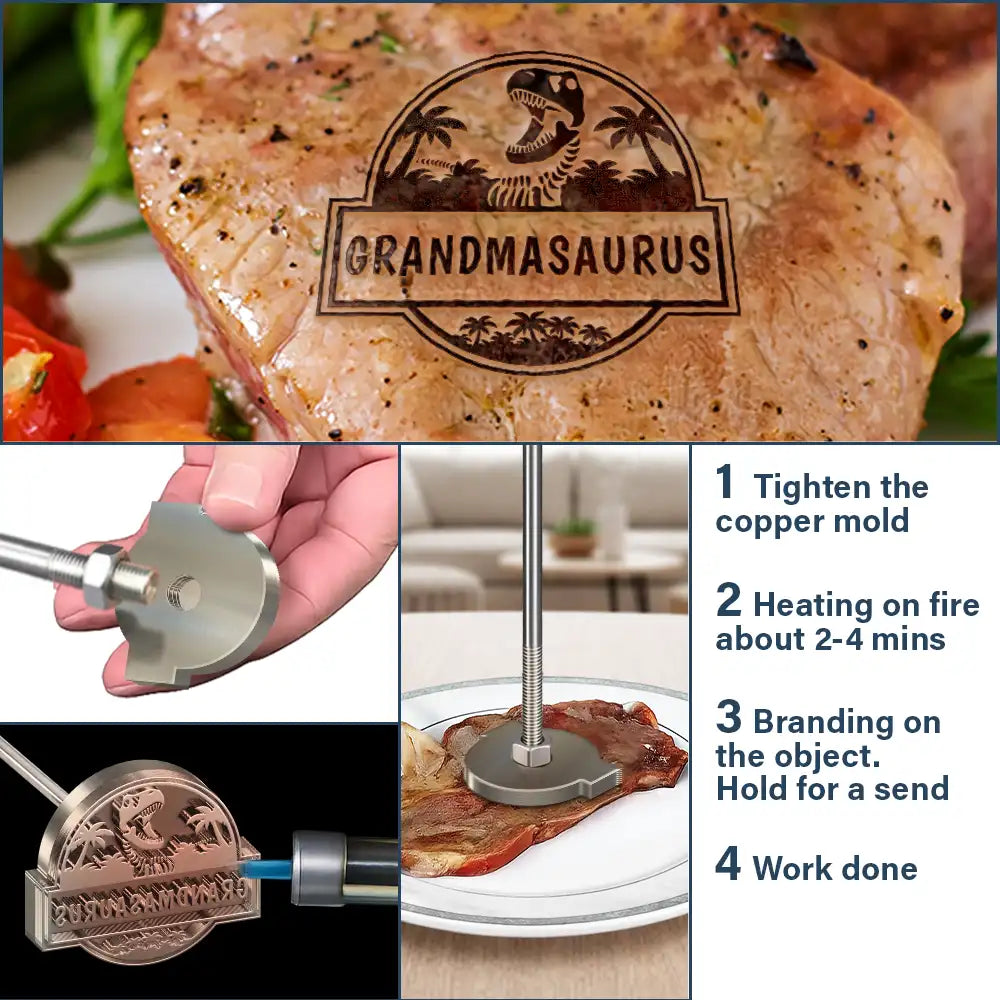 Family, Funny - Mama Papa Saurus - Personalized Grilling Branding Stamp