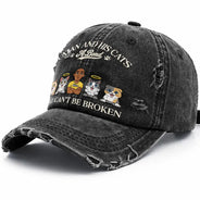 Gift For Men,Gift For Women,Pet Lovers,Dog Mom,Dog Dad,Dog Lovers,Cat Dad,Cat Lovers,Cat Mom,Non-Eng,Vector,Playful - Man And His Dogs Cats A Bond That Can't Be Broken - Personalized Distressed Cap