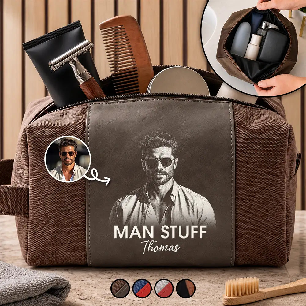 Confident,Gift For Men,Gift For Yourself,Custom Text - Man Stuff - Personalized Leather Canvas Toiletry Bag