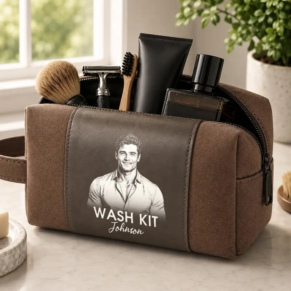 Confident,Gift For Men,Gift For Yourself,Custom Text - Man Stuff - Personalized Leather Canvas Toiletry Bag