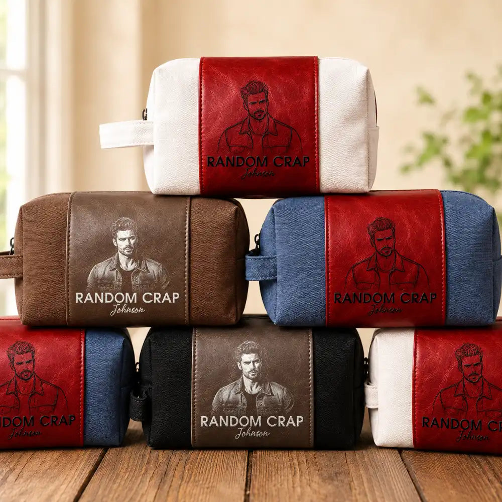 Confident,Gift For Men,Gift For Yourself,Custom Text - Man Stuff - Personalized Leather Canvas Toiletry Bag