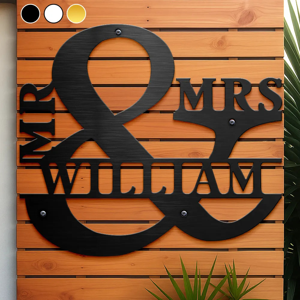 Maried Couple Mr And Mrs Family Name - Personalized Cutout Metal Sign