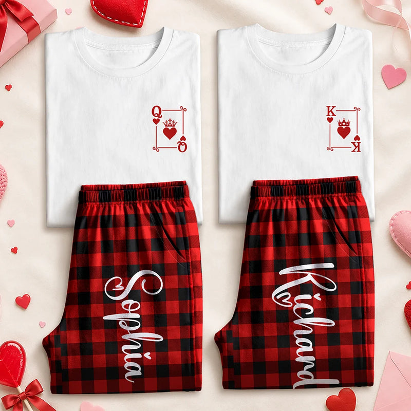 Romantic,Gift For Couples,Custom Text - Matching Couple Plaid Pattern - Personalized Loungewear Set