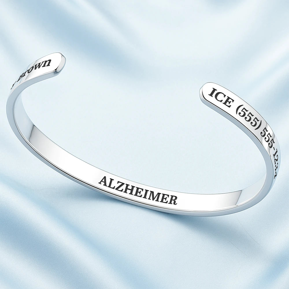 Gift For Yourself,Gift For Women,Gift For Men - Medical ID Health Condition - Personalized Bangle Bracelet Cuff