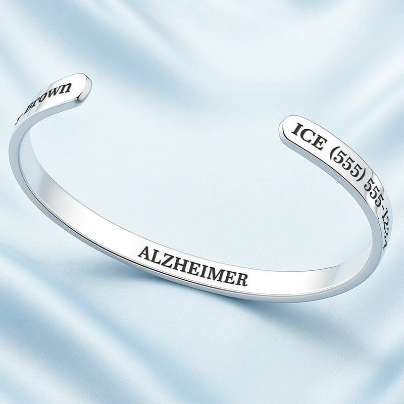 Gift For Yourself,Gift For Women,Gift For Men - Medical ID Health Condition - Personalized Bangle Bracelet Cuff