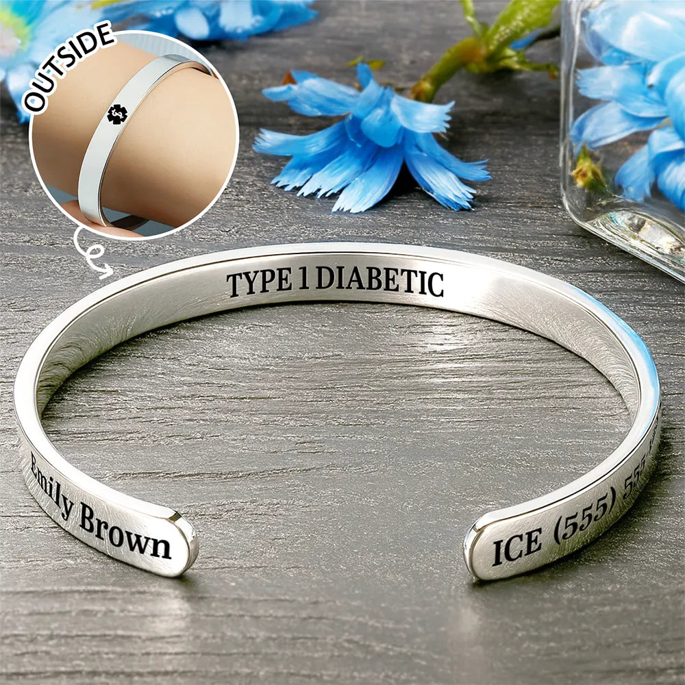 Medical ID Health Condition - Personalized Bangle Bracelet Cuff