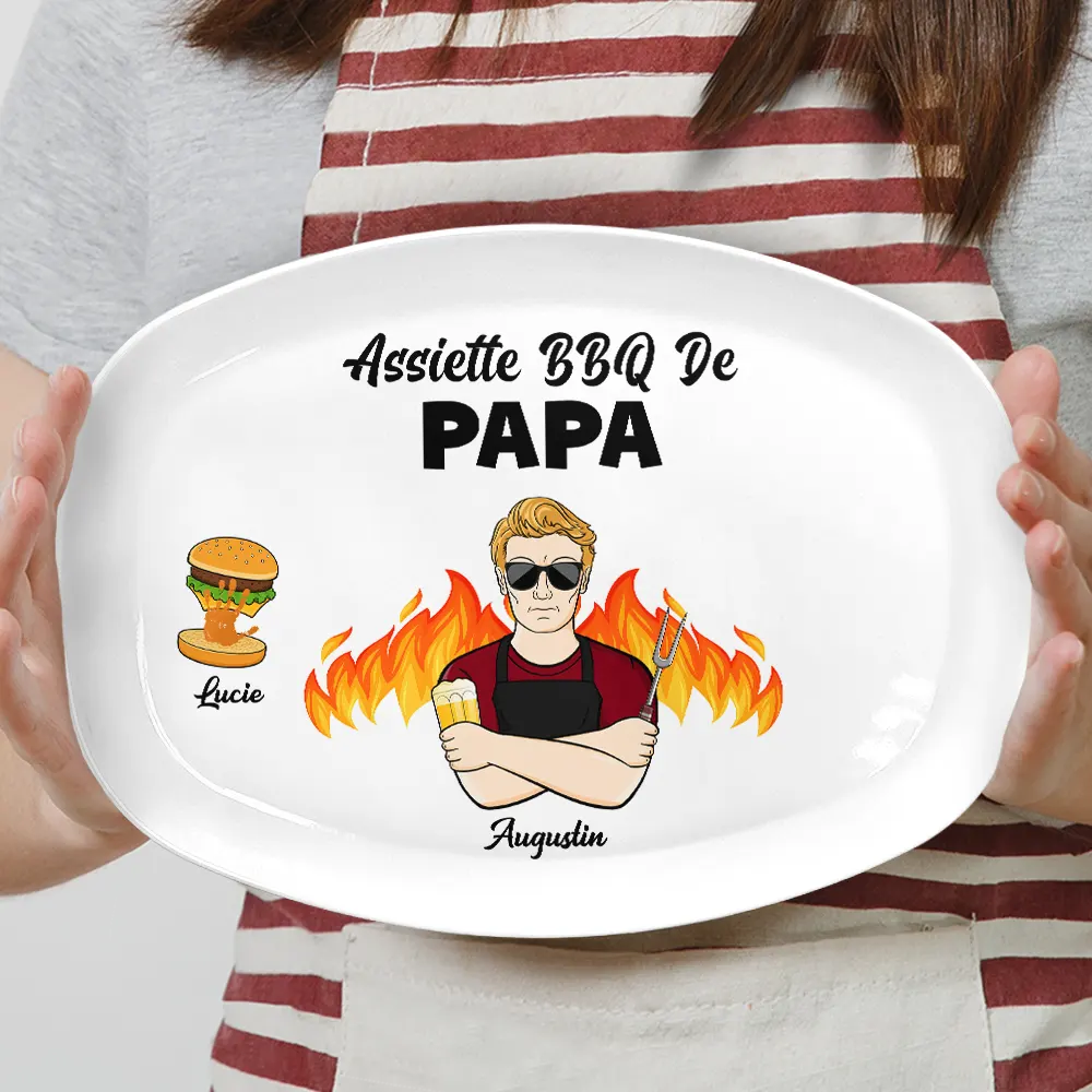 Gift For Father,Grilling,French,Top Market,Non-Eng,Proud,Vector - Meilleur Maître Du BBQ - Assiette Personnalisée